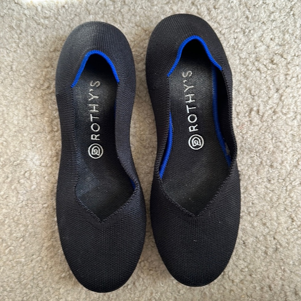 Rothy's Black Flats with Blue Trim